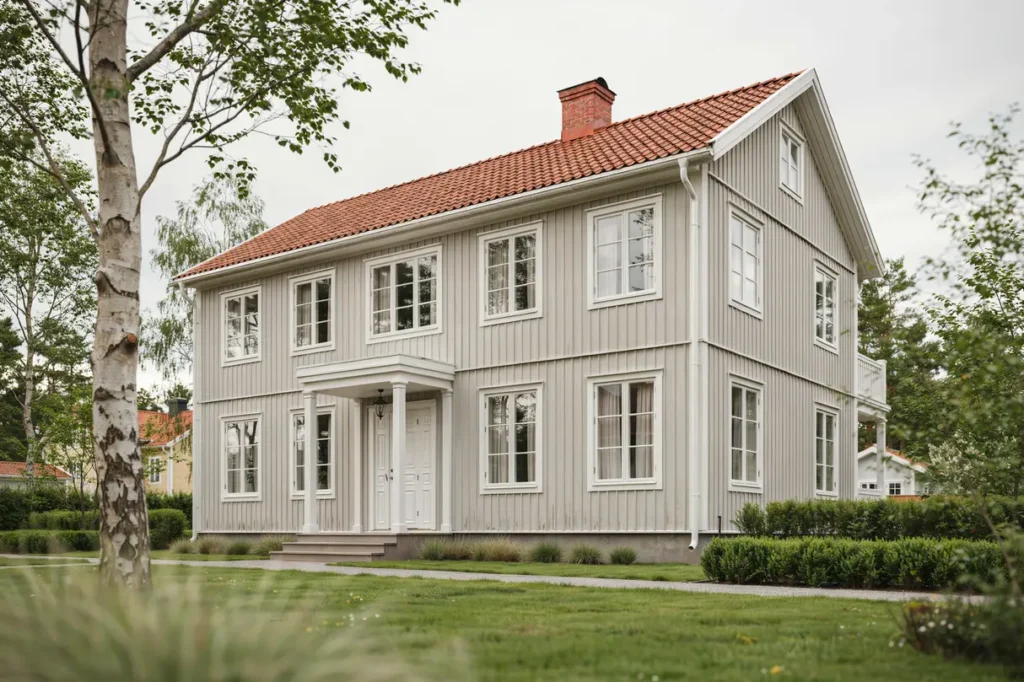 fasadm lning av villa med f nster i bergshamra